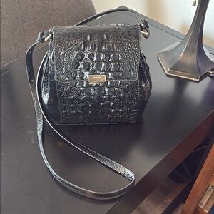 Brahmin Black Crocodile-Embossed Crossbody Bag